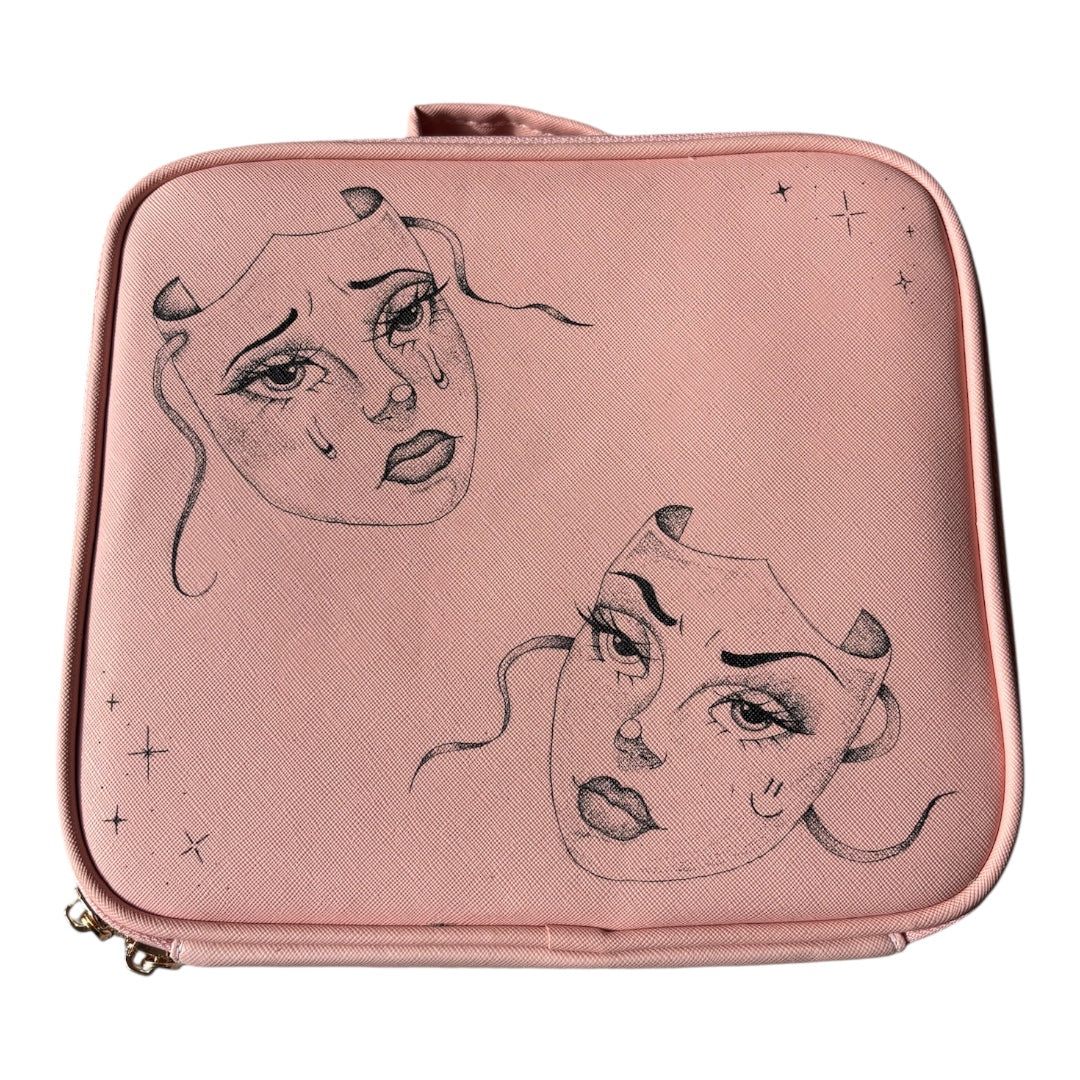 Comedy & Tragedy Mask Make-up Bag - Pink