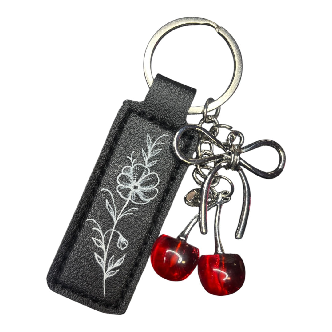 Poppy floral keychain - Black