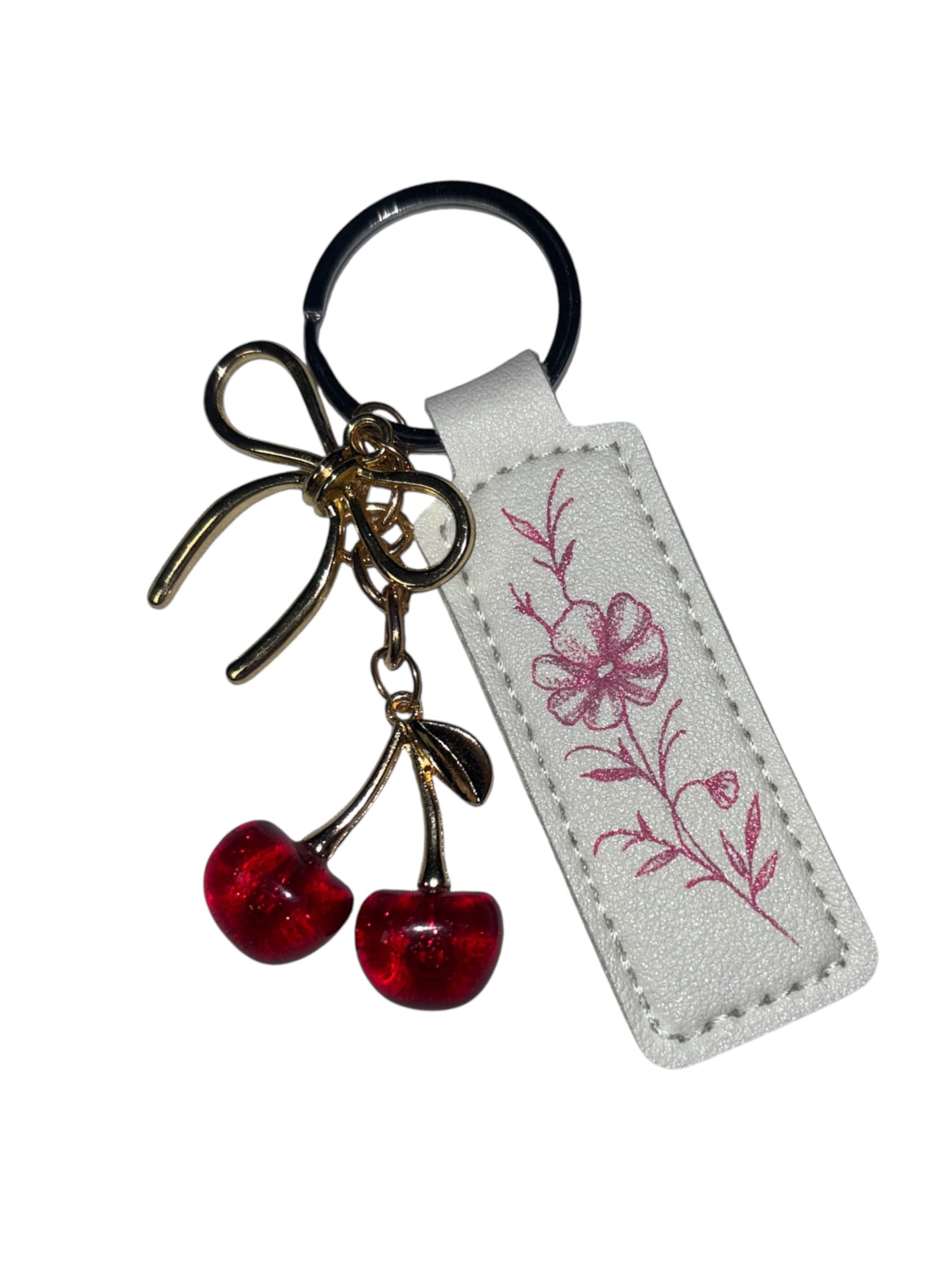 Poppy floral keychain - White & Pink