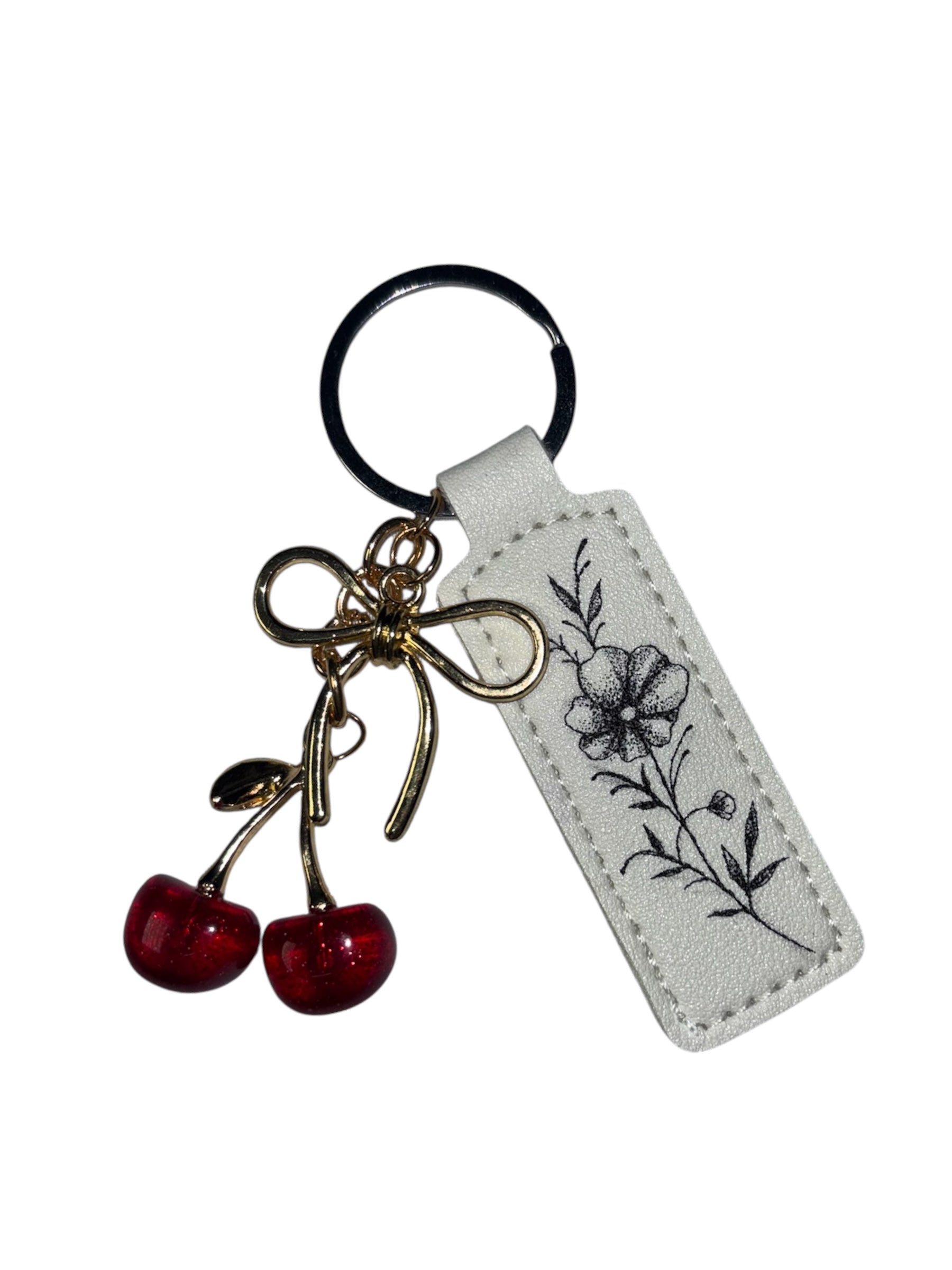 Poppy floral keychain - White & Black